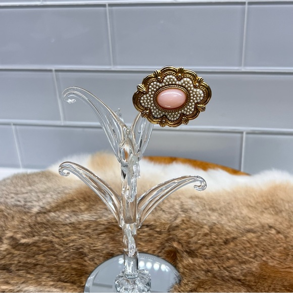 Antique Style Victorian Brooch Pink Cabochon Edwardian Seed Pearl Pin Vtg Avon? - Picture 5 of 8